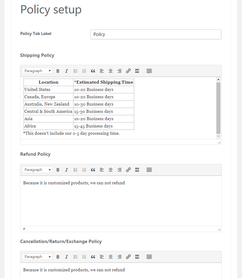 Policy setup